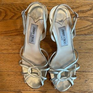 Jimmy Choo Gold Leather High Heel Sandals Size 39